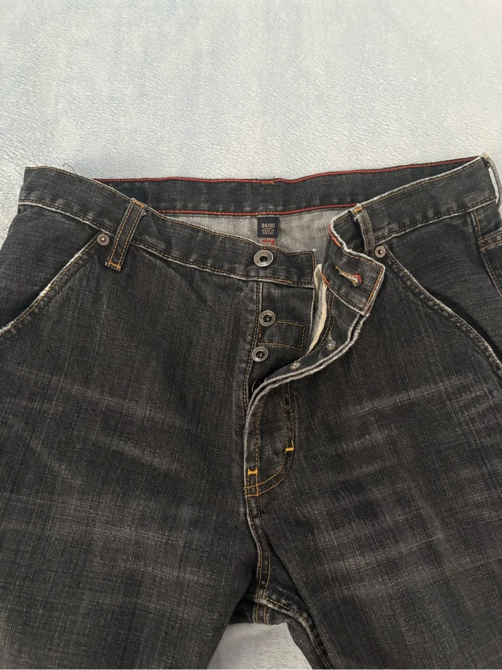 Men's Black Washed Ulility Straight-Leg Jeans